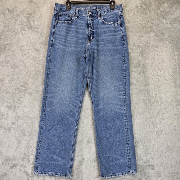 American Eagle Jeans Womens 14 Light Blue Low-Rise Baggy Frayed Hem Distressed - Picture 1 of 16